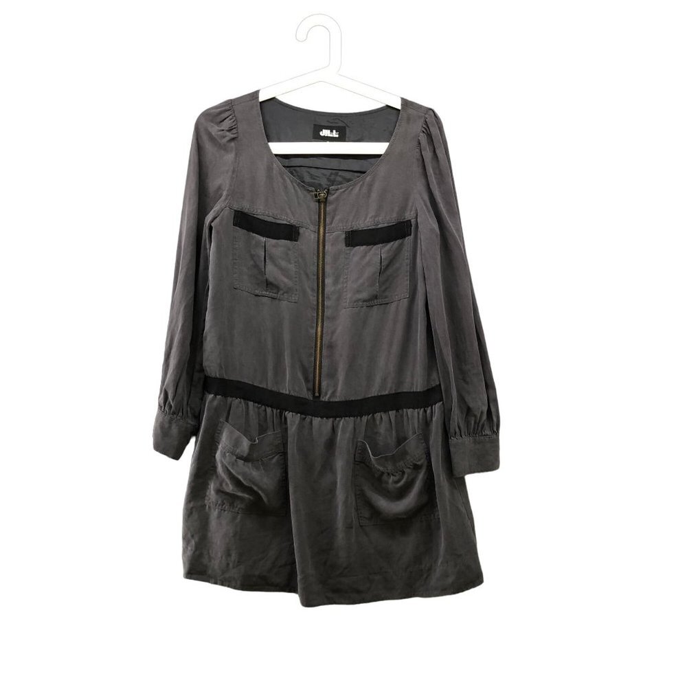 Jill Stuart Japan Long‎ Sleeve Mini Dress Womens S Gray Lyocell Zip Utility
